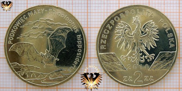 Münze: 2 Złote, Polen, 2010, Podkowiec Maky - Rhinolophus hipposideros - plus Münzblister zur Münze © aukauf.de 