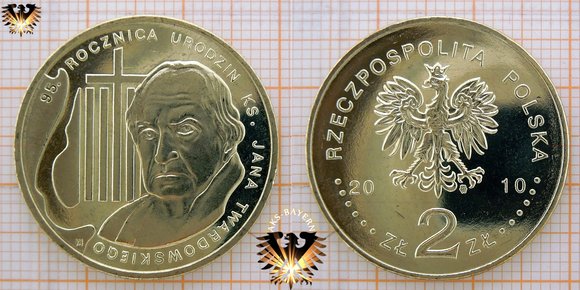 Münze: 2 Złote, Polen, 2010, 95. rocznica urodzin ks. Jana Twardowskiego © aukauf.de 