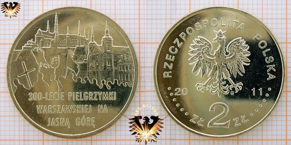 Münze: 2 Złote, Polen, 2011, 300. Jahrestag des Warschauer Wallfahrt nach Jasna Gora, Nordisches Gold © aukauf.de 