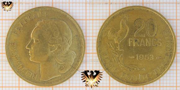 20 ₣, 20 Francs, Frankreich, 1953, Nominal, IV. Republik, Marianne mit Kranz