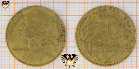20 ¢, 20 Centimes, Frankreich / France, 1963, Umlaufmünze, Fünfte Republik, Marianne - Symbol Frankreichs