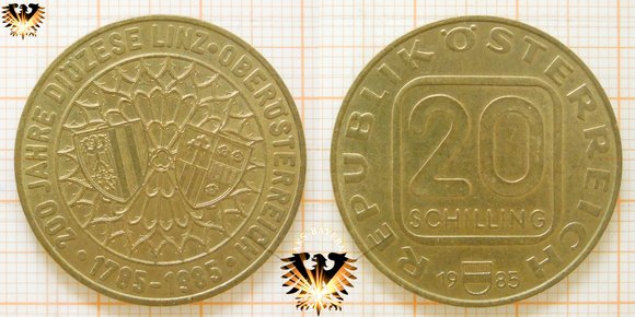 200 Jahre Bestehen der Diözese Linz in Oberösterreich, 20 Schilling (ATS) Münze.