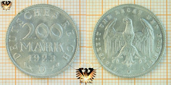 200 Mark, 1923, Deutsches Reich, Einigkeit und Recht und Freiheit - Aluminium Münze.