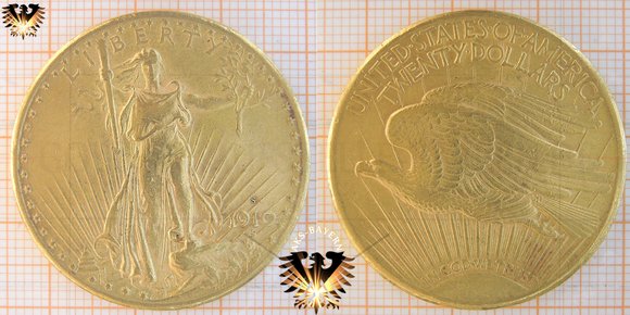 $20 Dollars, Saint-Gaudens, USA, 1910, Double Eagle © aukauf.de 