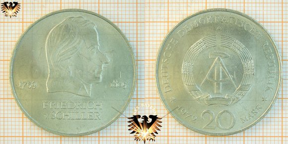 20 Mark, DDR, 1972, Friedrich Schiller, 1759-1805 © AuKauf.de