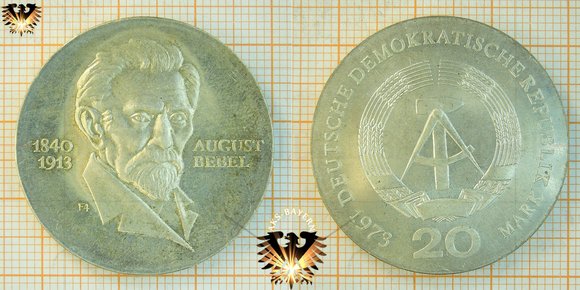 20 Mark, DDR, 1973, August Bebel, 1840-1913 © AuKauf.de