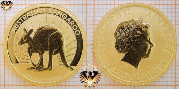 25 AUD, 25 Dollars, 2011, Australian Kangaroo, 1/4 oz. Gold © aukauf.de 