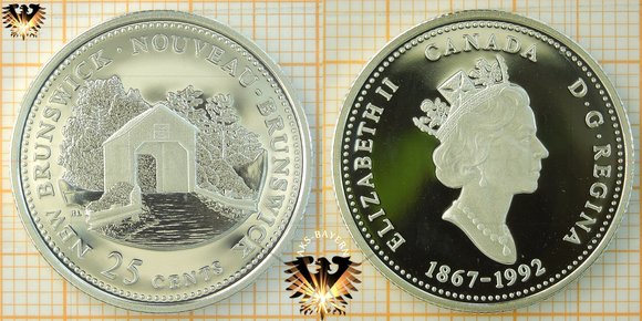 25 Cents, Canada, 1992, New Brunswick Quarter, 1867-1992, Serie: 125th Confederacy © aukauf.de 
