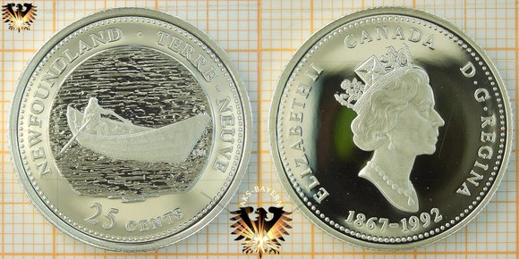 25 Cents, Canada, 1992, Newfoundland Quarter, 1867-1992, Serie: 125th Confederacy © aukauf.de 