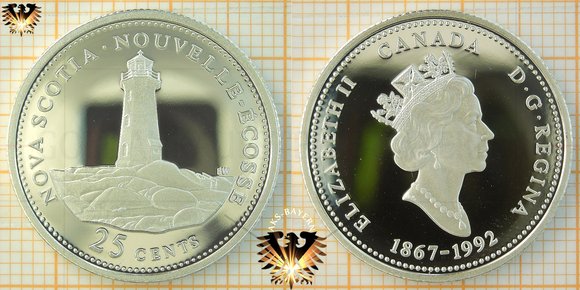 25 Cents, Canada, 1992, Nova Scotia Quarter, 1867-1992, Serie: 125th Confederacy © aukauf.de 