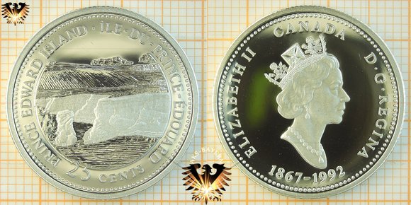 25 Cents, Canada, 1992, Prince Edward Island Quarter, 1867-1992, Serie: 125th Confederacy © aukauf.de 