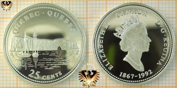 25 Cents, Canada, 1992, Quebec Quarter, 1867-1992, Serie: 125th Confederacy © aukauf.de 