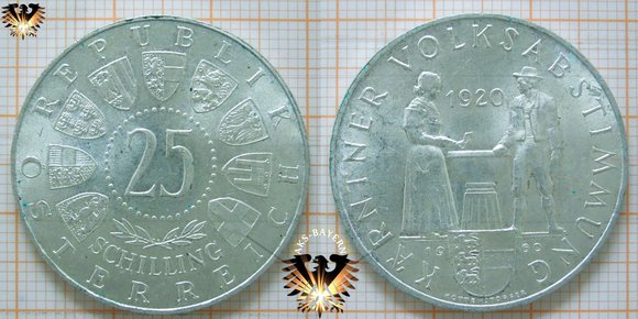 Die Silbermünze mit dem Nennwert von 25 Schilling im Gedenken an die Volksabstimmung in Kärnten von 1920.