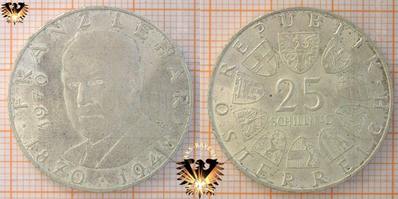 25 Schilling (ATS), Österreich, 1970, Franz Lehar zum 100. Geburtsjubiläum, 1870 - 1948 - Sondermünze, Silber