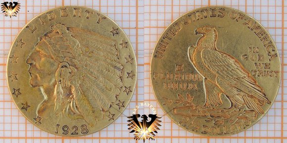 $2,5 Dollars, USA, 1928, Indian Head, Quarter Eagle, Golddollar © aukauf.de 