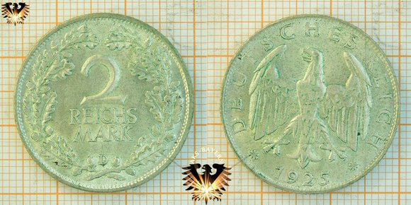 2 Reichsmark, 1925, Deutsches Reich Silbermünze © AuKauf.de