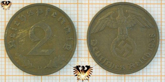 2 Reichspfennig, 1938, Deutsches Reich, III. Reich © AuKauf.de
