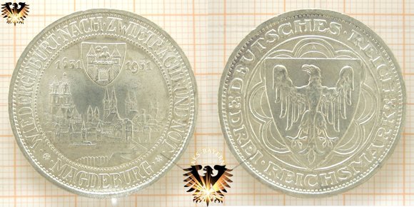 Drei Reichsmark Münze 1931 A, Brand in Magdeburg 1631 © AuKauf.de