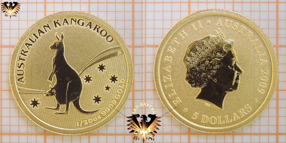 5 AUD, 5 Dollars, 2009, Australian Kangaroo with Baby-1-20-oz © aukauf.de 