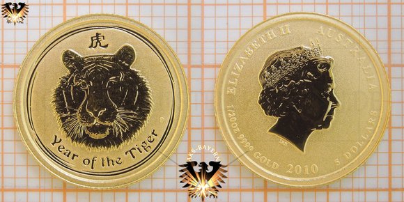 5 AUD, 5 Dollars, 2010, Australia Year of the Tiger, 1-20-oz © aukauf.de 