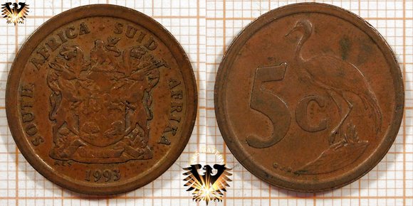 5 ¢, 5 Cents, Paradise Crane, South Africa, 1993, 
