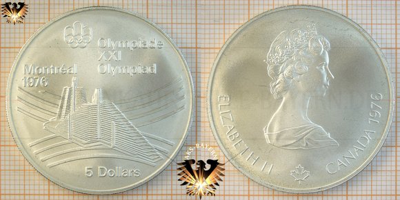 5 $, 5 Canadian Dollars, 1975, XXI Olympiade Montréal Olympics 1976, Serie VII, Olympisches Dorf, Silbermünze