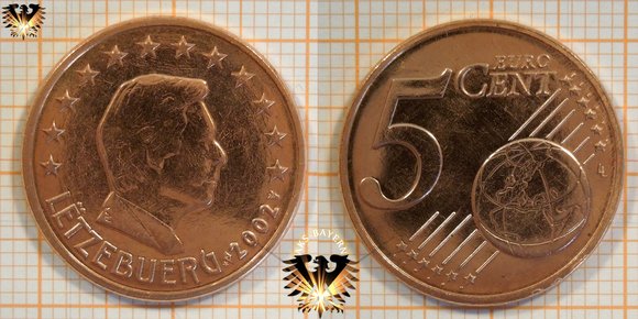5 ¢, 5 Eurocent, Luxemburg, 2002, nominal, Kursmünze