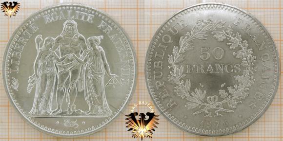 50 Francs, Herkules, Frankreich, 1976, Silber, Bullionmünze © aukauf.de 