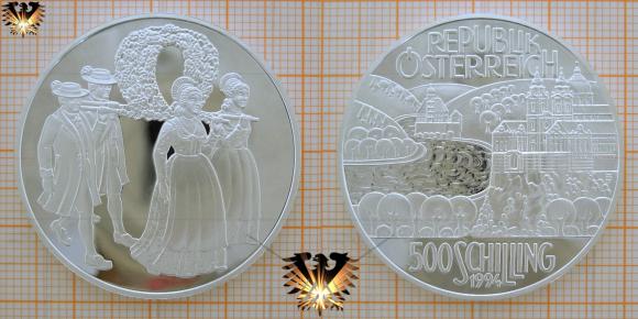 500 Schilling, 1994, Flußregion, Erntedankfest,  Silbermünze, Republik Österreich © aukauf.de 