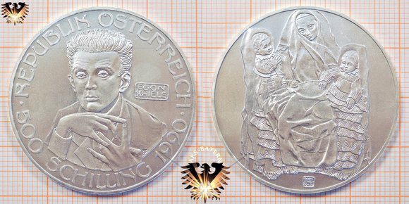 Der Silber 500er der Münze Österreich zu Ehren des Malers der Jahrhundertwende - Egon Schiele.