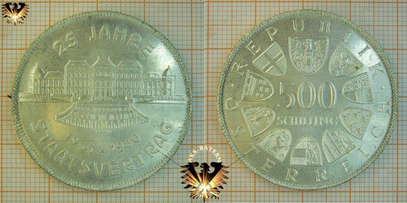 500 Schilling, 1980, 25 Jahre Staatsvertrag, Österreich © aukauf.de 