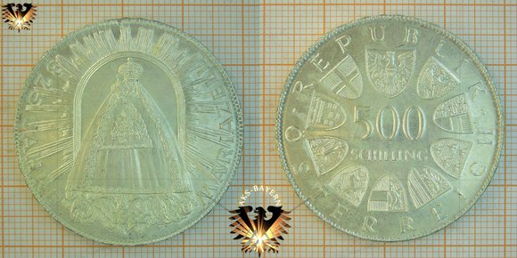 500 Schilling (ATS), Österreich, 1982, 825 Jahre Mariazell - Silbermünze
