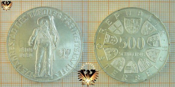 500 Schilling (ATS), Österreich, 1984, 175. Jahrestag des Tiroler Freiheitskampfes - Silbermünze