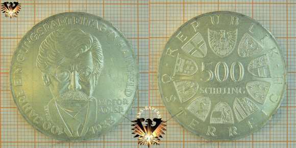 500 Schilling (ATS), Österreich, 1988, 100 Jahre Einigungsparteitag in Hainau - Silbermünze