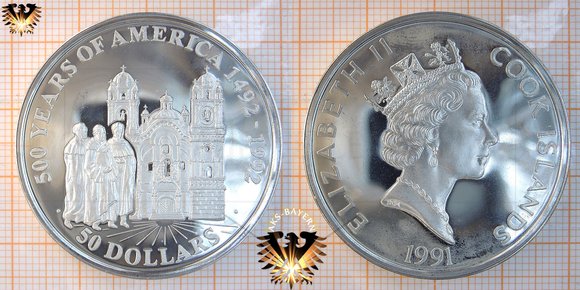 50 Dollars, 1991, Cook Islands, 500 Years of America, Jesuit Church in Cuzco, © aukauf.de 