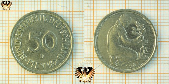 50 Pfennig Münze, BRD, nominal, 1950 bis 2001 © AuKauf.de