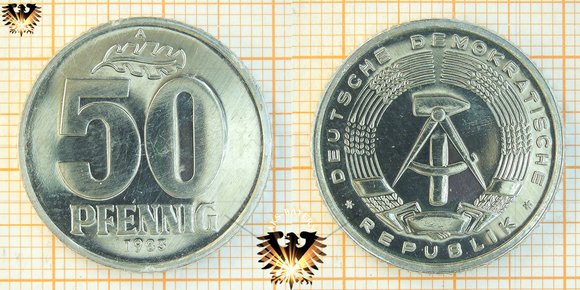 50 Pfennig Münze, DDR von 1983 aus der Prägeserie 1968-1990 (Mark der DDR)