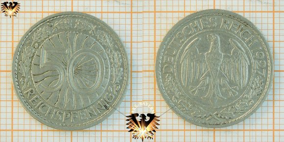 50 Reichspfennig, 1927, Deutsches Reich Nickelmünze - Republik Weimar