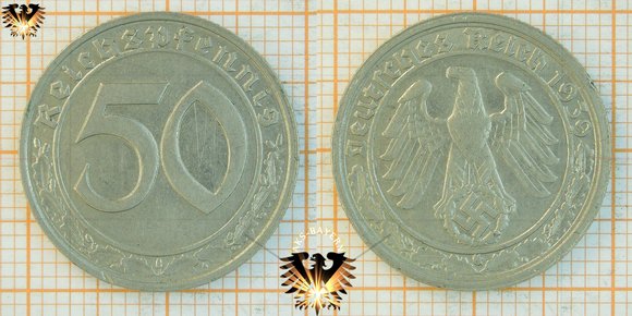 50 Rpf. aus dem Jahr 1939 mit Hakenkreuz