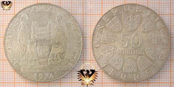 50 Schilling, Münze Österreich, 1974, 1200 Jahre Dom zu Salzburg