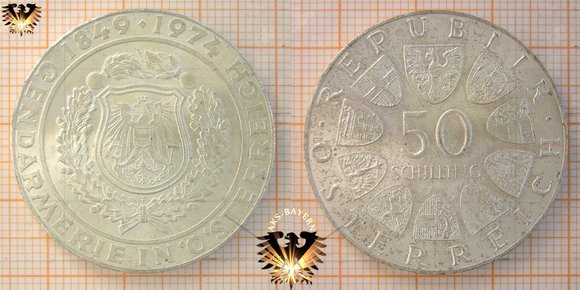 50 Schilling, Österreich, 1974, Gendarmerie in Österreich 1849 - 1974 - Silbermünze