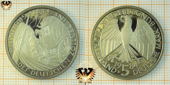 Die 5 DM Kupfer/Nickel Gedenkmünze der BRD, 1984 D zum 150. Jahrestag der Gründung des 