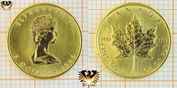 5 Dollars, Canada, 1986, Canada, 1/10 oz. Maple Leaf, 9999 Fine Gold © aukauf.de 