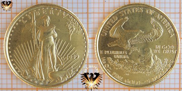 $5 Dollars, USA, 1999, Liberty, American Eagle, 1/10 oz. - 1/10 Unze, Gold © aukauf.de 