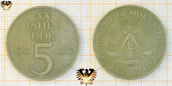 5 Mark, DDR, 1969, Sondermünze 20 Jahre DDR, Legierungsprobe