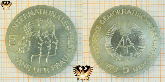 5 Mark, DDR, 1975, Internationales Jahr der Frau © AuKauf.de