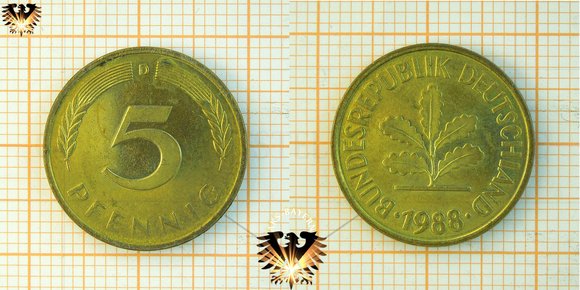 5 Pfennig, Münze BRD, nominal 1950 bis 2001 © AuKauf.de
