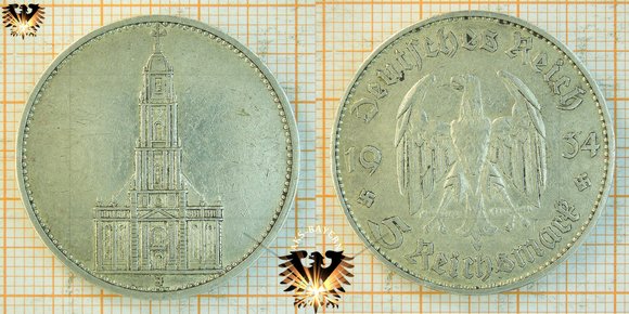 5 Reichsmark, 1934, Garnisonskirche, ohne Datum © AuKauf.de
