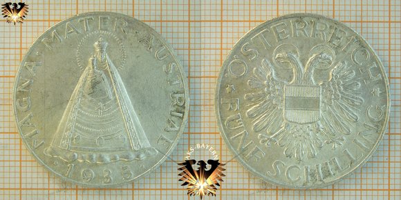 5 Schilling (1. Republik Österreich), 1935, Magna Mater Austriae, 1934-1936