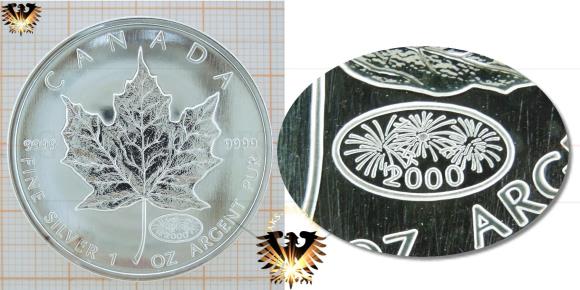Millennium Silbermünze aus Canada zu 5 Dollars mit Datum im Privy Mark.